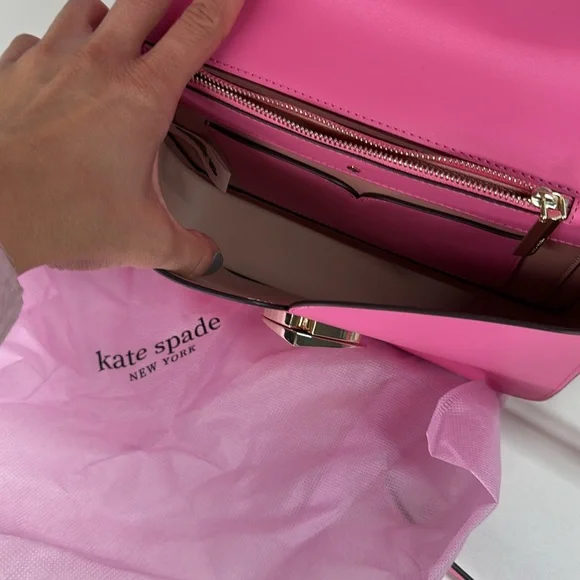 Kate Spade Nicola hot pink leather twistlock medium convertible crossbody - Picture 13 of 17